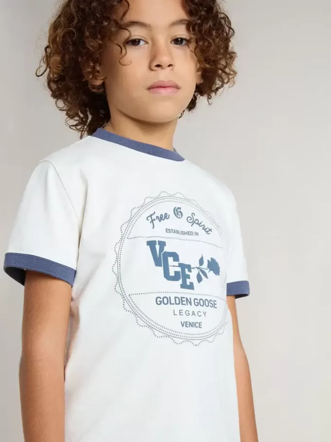 Wit T-shirt voor jongens met blauwe print