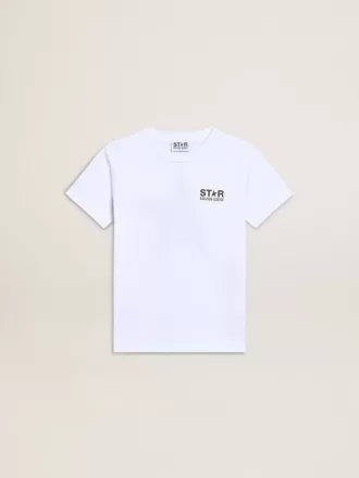 Wit T-shirt voor jongens met contrasterend donkergroen logo en ster