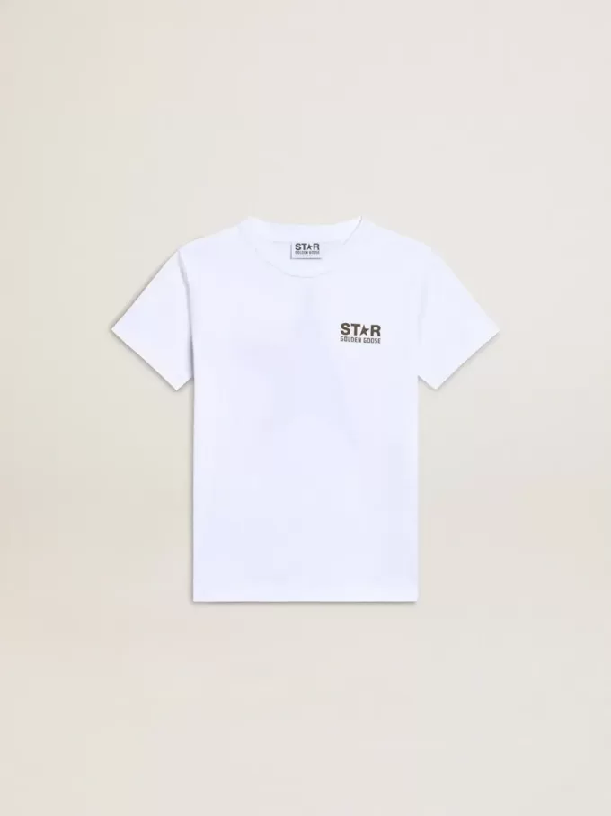 Wit T-shirt voor jongens met contrasterend donkergroen logo en ster