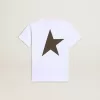 Wit T-shirt voor jongens met contrasterend donkergroen logo en ster