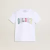 Wit T-shirt voor jongens met veelkleurige gouden print