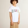 Wit T-shirt voor jongens met veelkleurige gouden print
