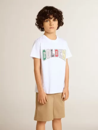 Wit T-shirt voor jongens met veelkleurige gouden print