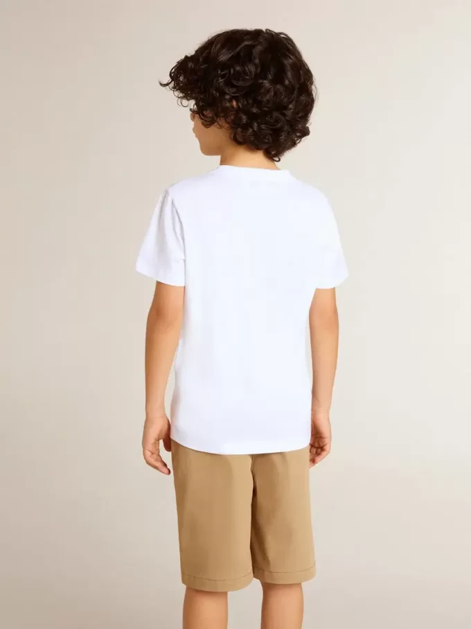 Wit T-shirt voor jongens met veelkleurige gouden print