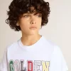 Wit T-shirt voor jongens met veelkleurige gouden print