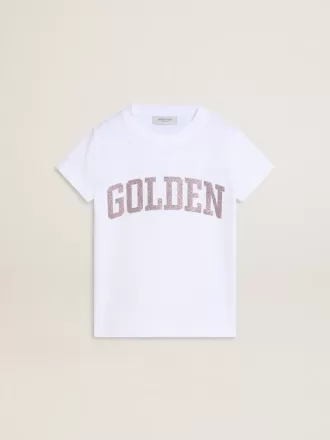Wit T-shirt voor meisjes met roze glitter en gouden letters