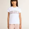 Wit T-shirt voor meisjes met roze glitter en gouden letters