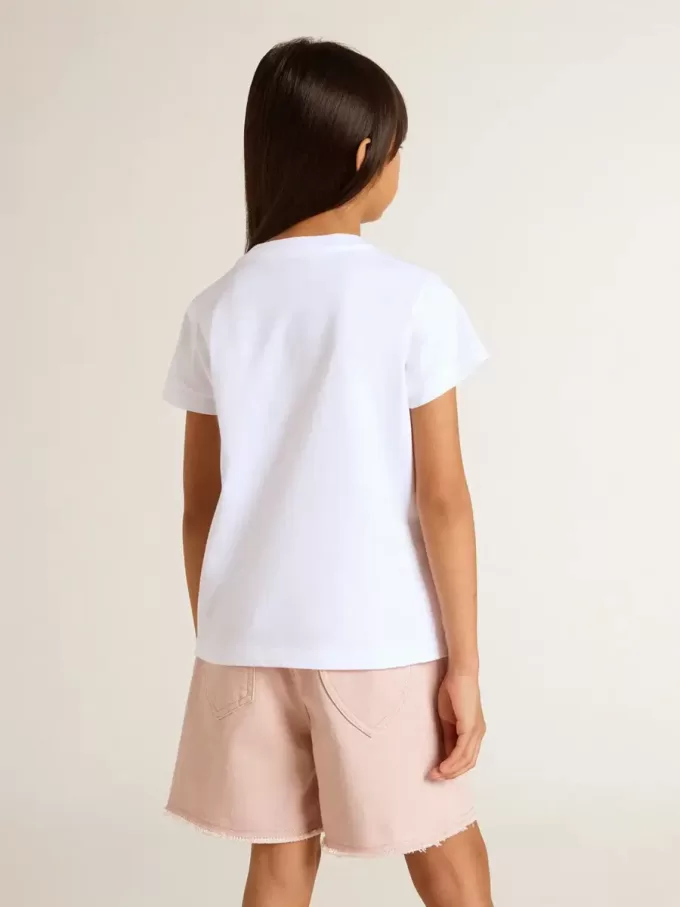 Wit T-shirt voor meisjes met roze glitter en gouden letters