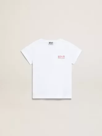 Wit T-shirt voor meisjes met roze glitterlogo en grote ster
