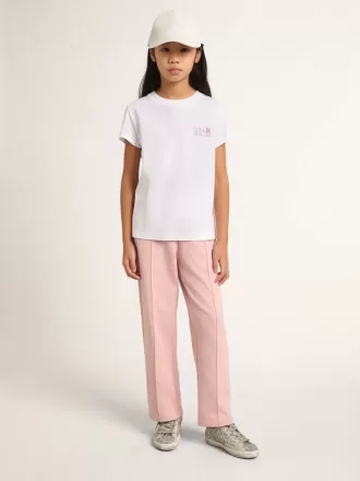 Wit T-shirt voor meisjes met roze glitterlogo en grote ster