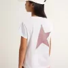 Wit T-shirt voor meisjes met roze glitterlogo en grote ster