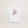 Wit T-shirt voor meisjes met roze glitterlogo en grote ster