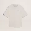 Wit unisex T-shirt met mediterrane print en Pescheria Golden-patch op de mouw