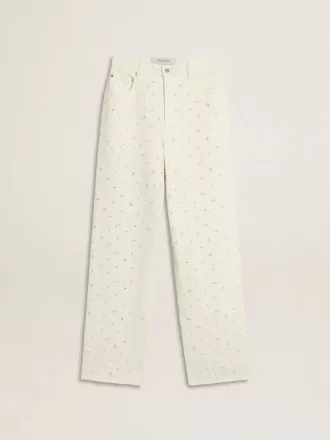 Witte denim broek voor dames met kralen en kristallen