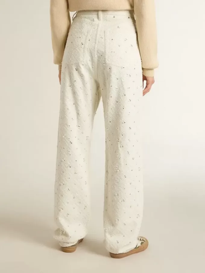 Witte denim broek voor dames met kralen en kristallen