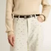 Witte denim broek voor dames met kralen en kristallen
