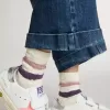 Witte kindersokken met roze en paarse strepen