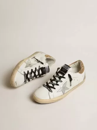 Witte leren Super-Star voor dames met glitterende hielband