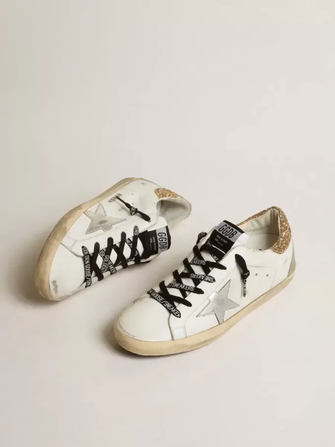 Witte leren Super-Star voor dames met glitterende hielband
