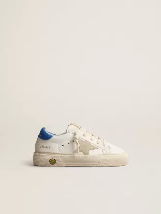 Witte May Teen met grijze suède ster en blauwe hiellip