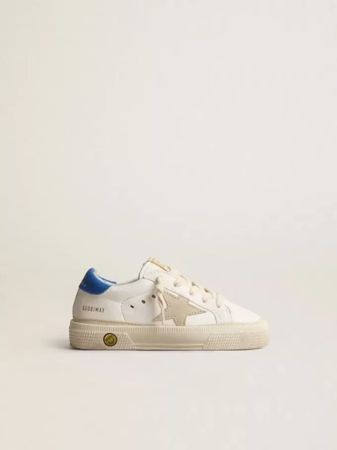 Witte May Teen met grijze suède ster en blauwe hiellip