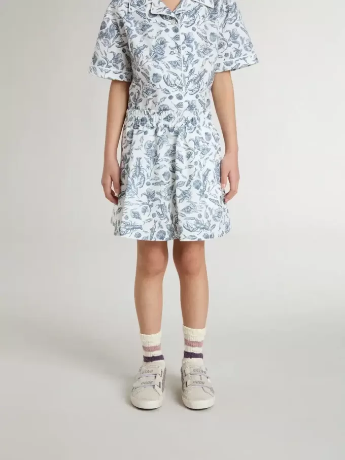 Witte meisjesrok met blauwe print