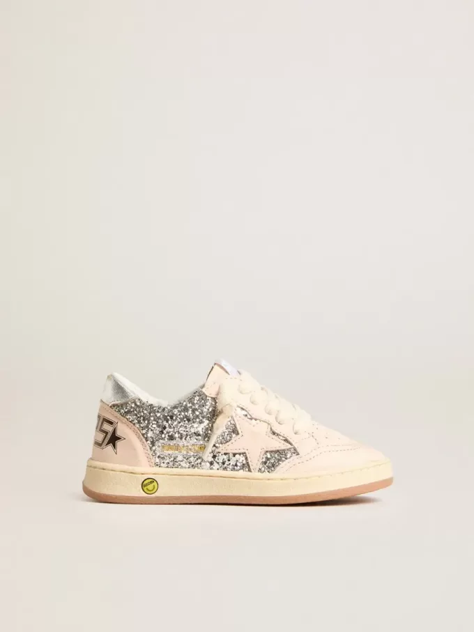 Young Ball Star in glitter met zilverkleurige metallic leren hiellip