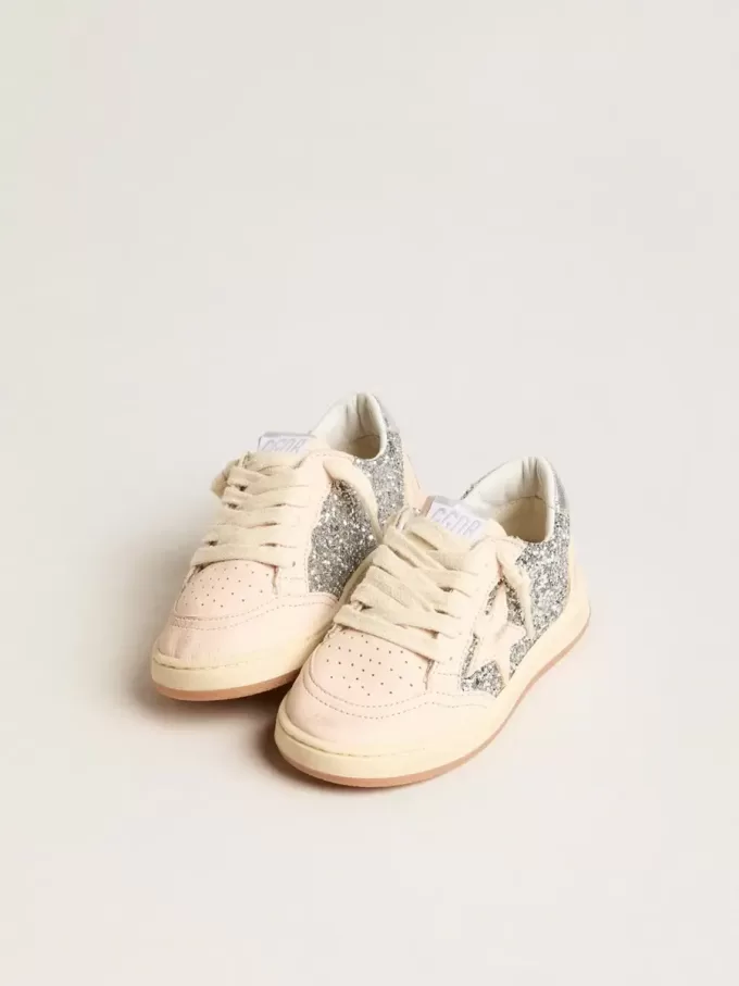 Young Ball Star in glitter met zilverkleurige metallic leren hiellip