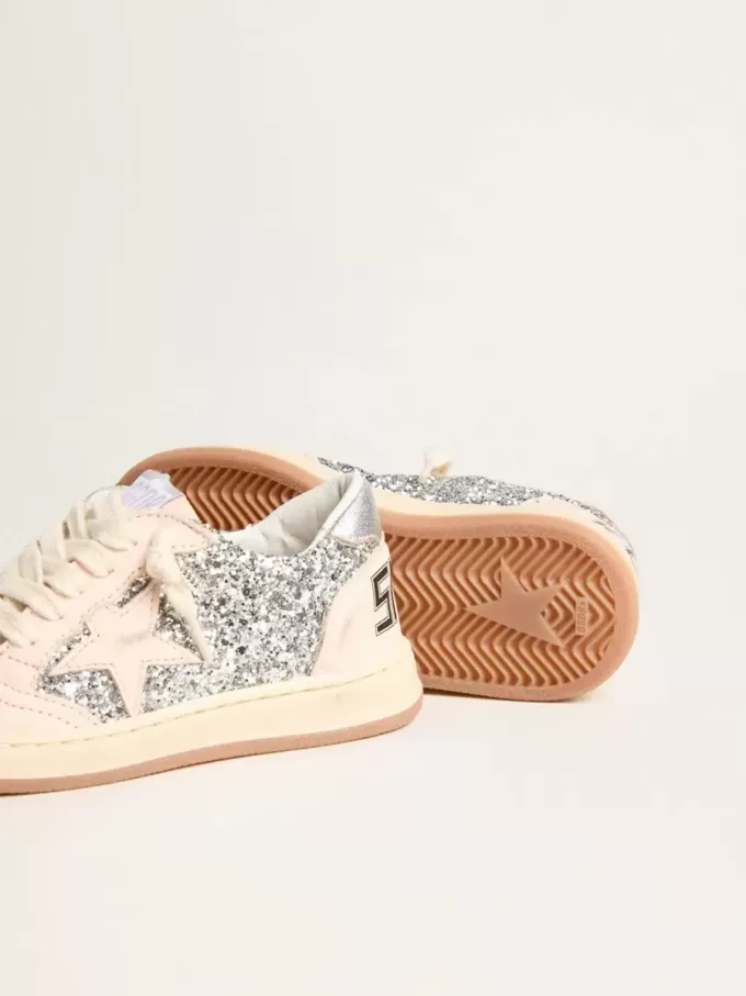 Young Ball Star in glitter met zilverkleurige metallic leren hiellip