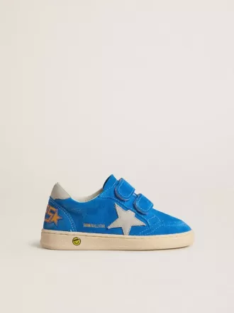 Young Ball Star in lichtblauw suède met grijze nubuck ster en hielstuk