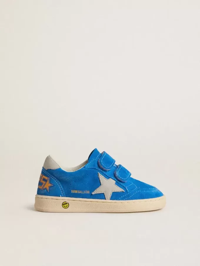 Young Ball Star in lichtblauw suède met grijze nubuck ster en hielstuk