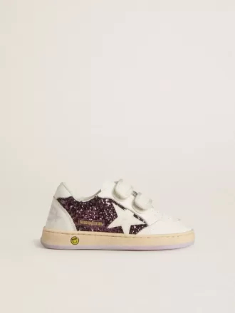 Young Ball Star in paars glitter met witte leren ster en hielstuk