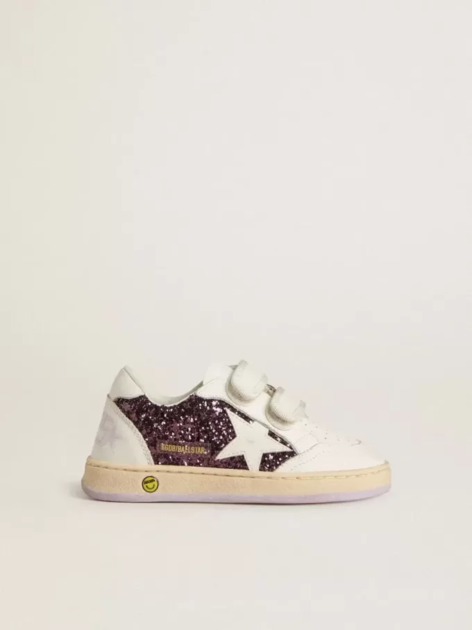 Young Ball Star in paars glitter met witte leren ster en hielstuk