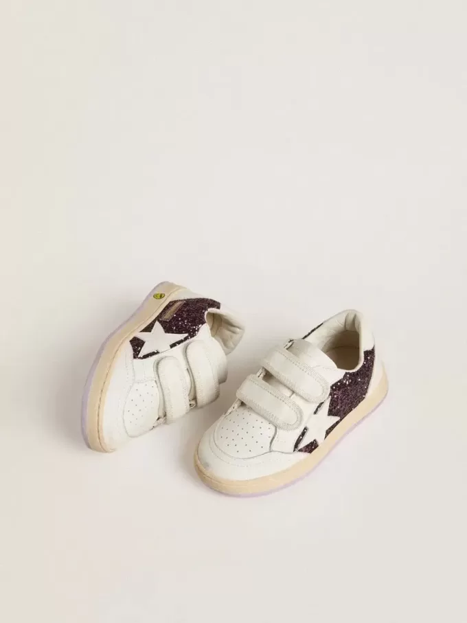 Young Ball Star in paars glitter met witte leren ster en hielstuk