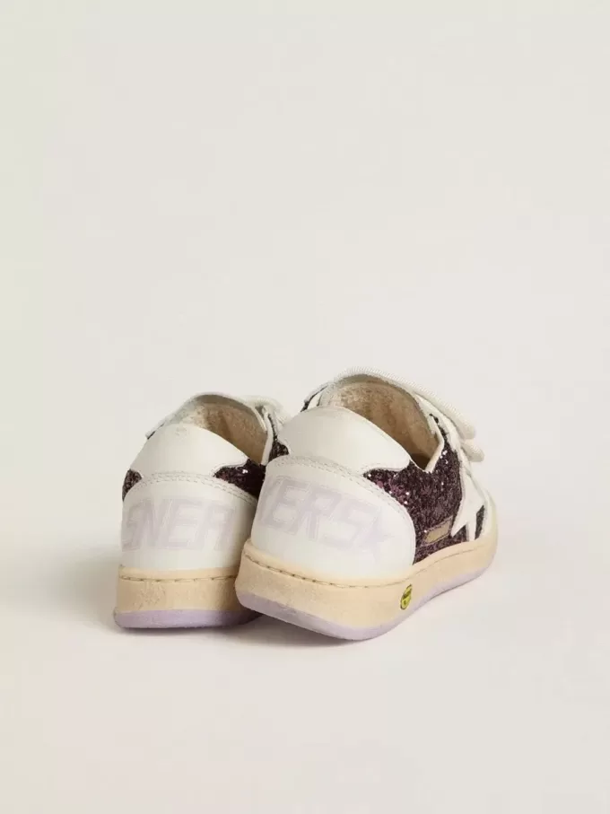 Young Ball Star in paars glitter met witte leren ster en hielstuk
