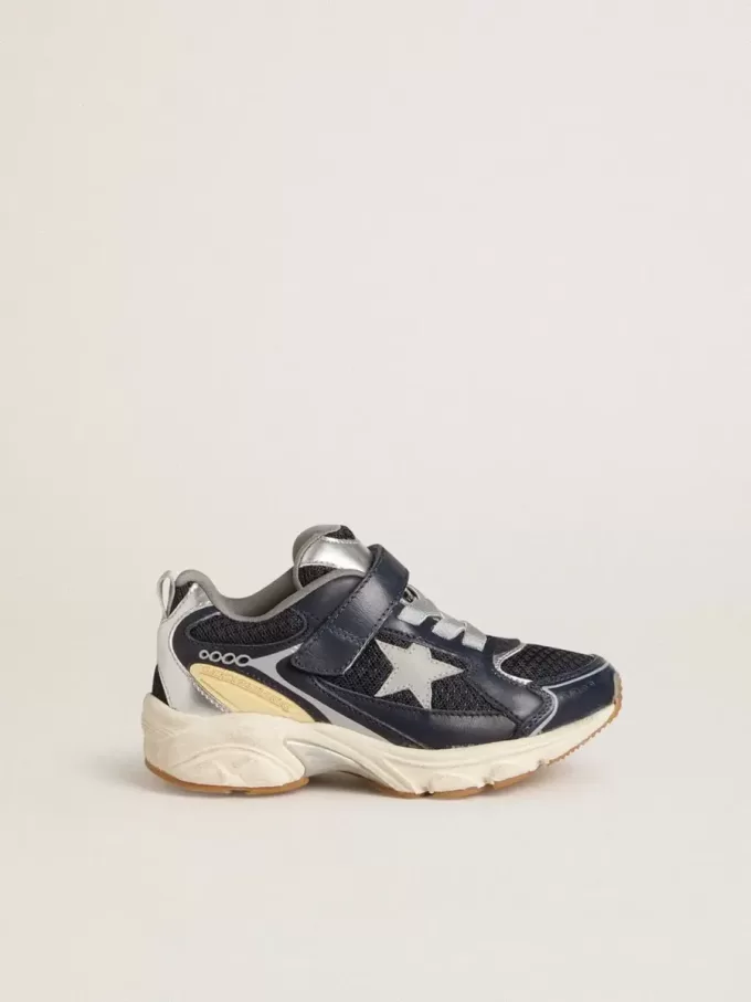 Young Lightstar in blauw leer en mesh met grijze leren ster