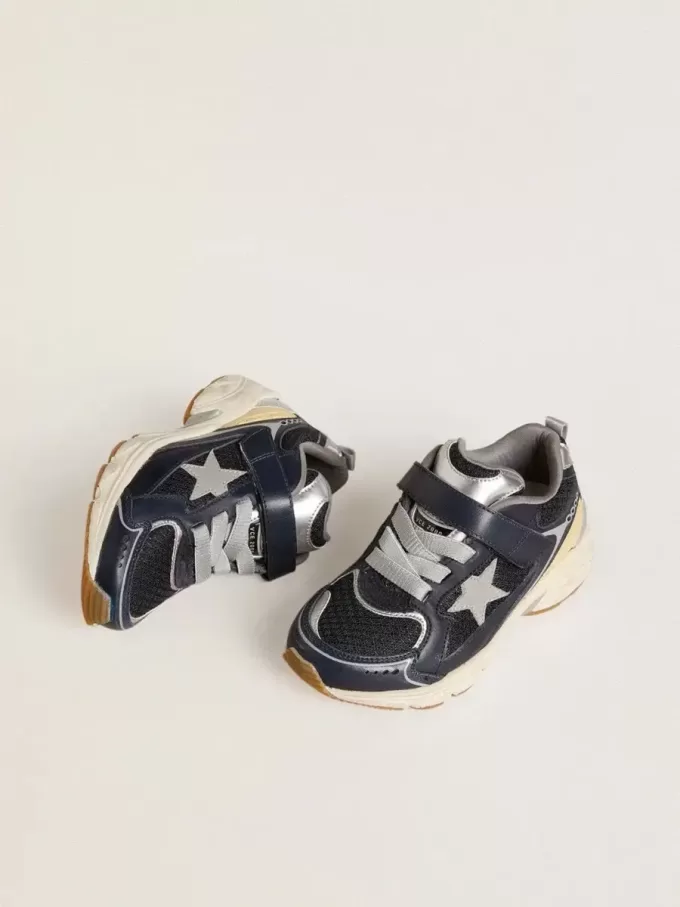 Young Lightstar in blauw leer en mesh met grijze leren ster