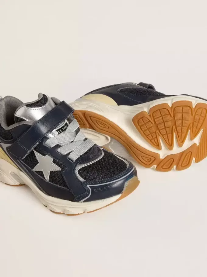 Young Lightstar in blauw leer en mesh met grijze leren ster