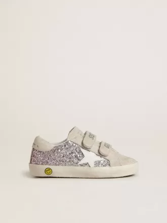 Young Old School in zilver en roze glitter met witte leren ster