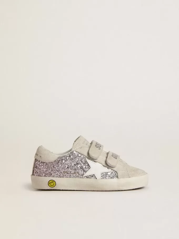 Young Old School in zilver en roze glitter met witte leren ster