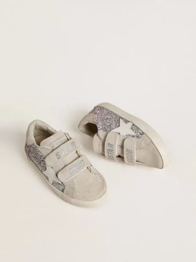 Young Old School in zilver en roze glitter met witte leren ster