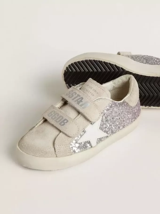 Young Old School in zilver en roze glitter met witte leren ster