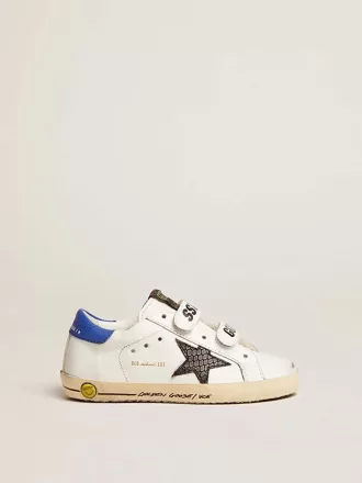 Young Old School met zwarte slangenprint leren ster en blauwe hiel