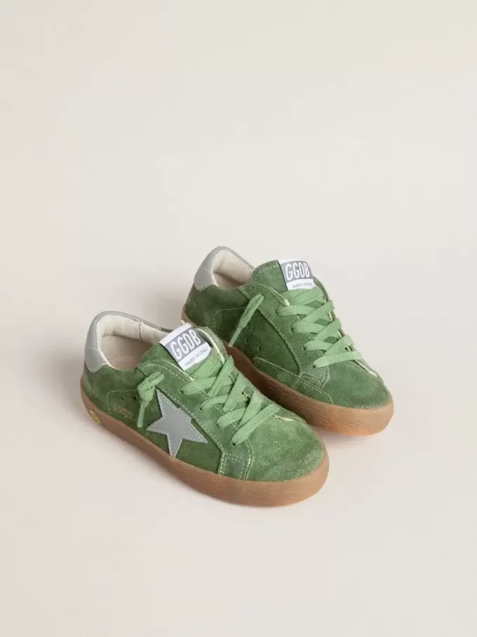 Young Super-Star in groen suède met babyblauwe ster en hielbandje