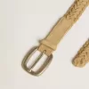 Zandkleurige geweven leren riem