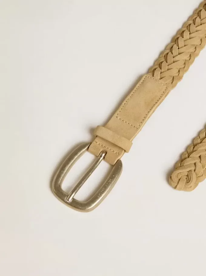 Zandkleurige geweven leren riem