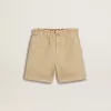 Zandkleurige korte broek voor meisjes met geborduurd logo