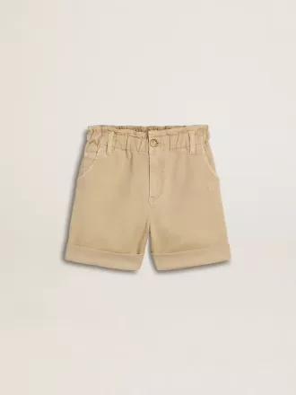 Zandkleurige korte broek voor meisjes met geborduurd logo