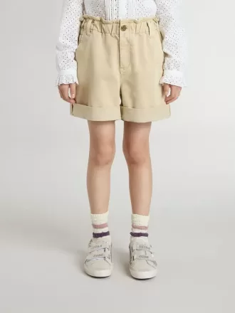 Zandkleurige korte broek voor meisjes met geborduurd logo