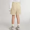 Zandkleurige korte broek voor meisjes met geborduurd logo
